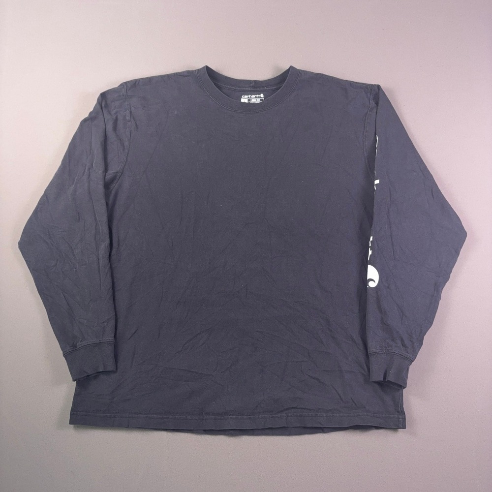 Carhartt Long Sleeve Shirt Mens Large Loose Fit Graphic Logo Sleeve Black Tee